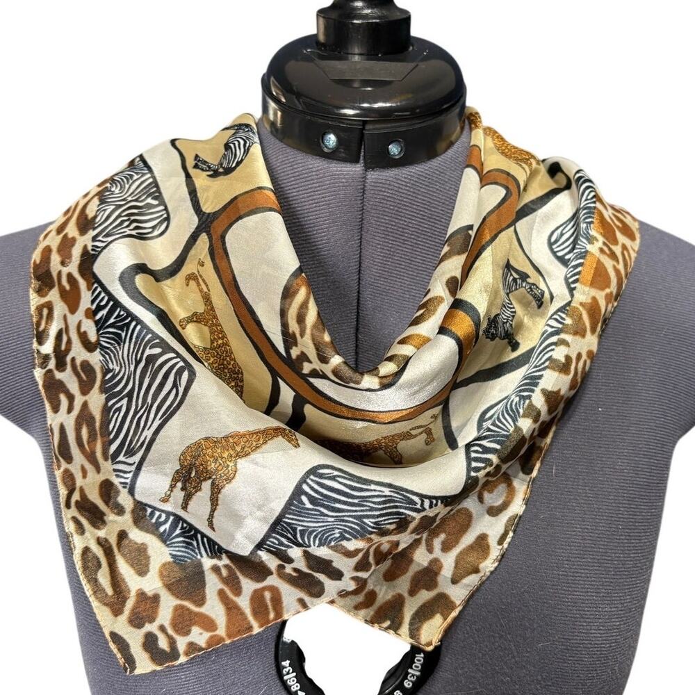 Vintage Symphony Made in Italy Animal Print Scarf – Zebra & Tiger – 19x19 Square